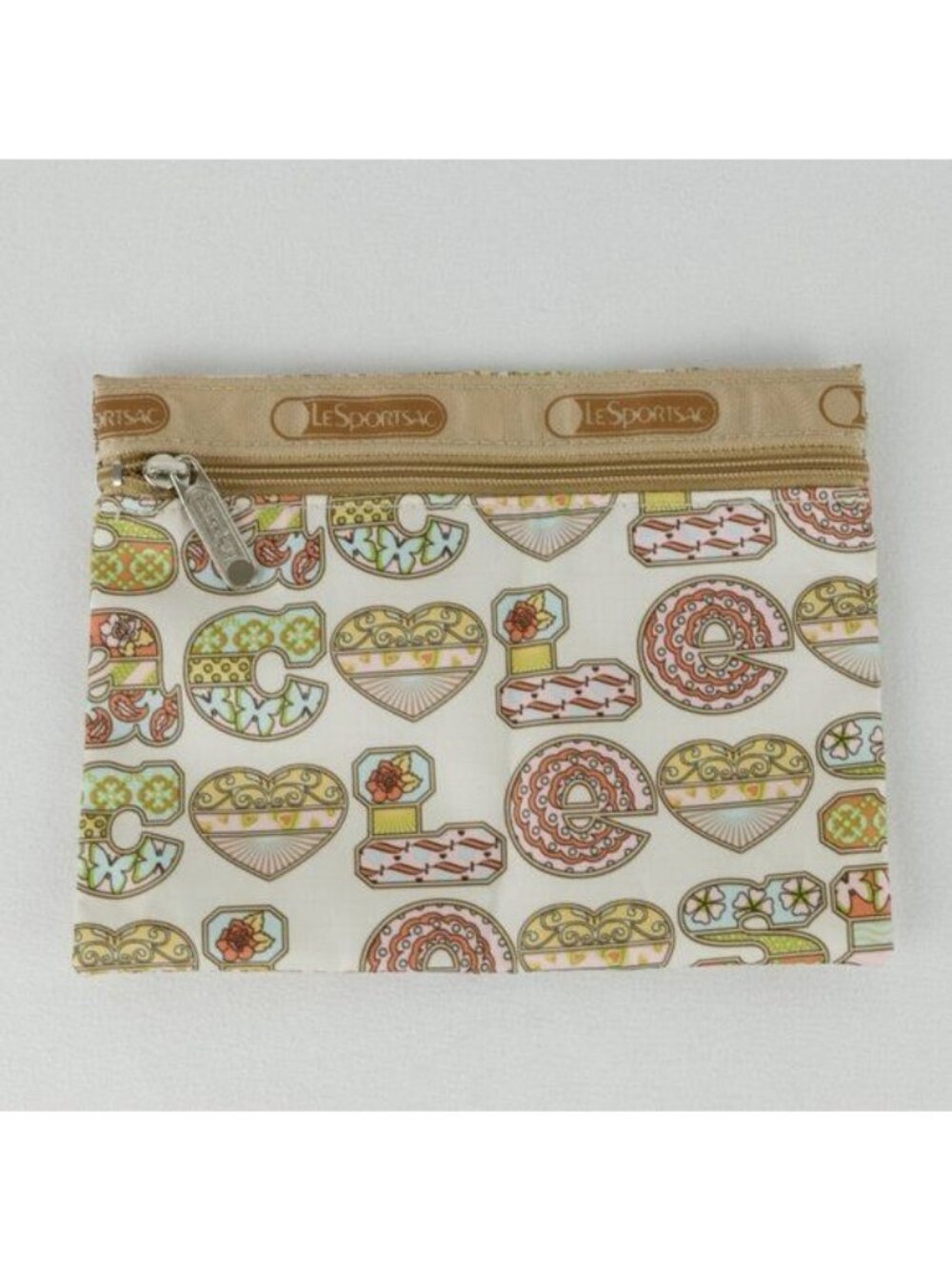 Lesportsac Women's Cream Pink Woven Fabric Zipper Closure Makeup Bag